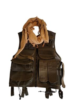 Blackhawk! Tactical Combat Nylon Mesh Chest Vest Pouches Green Size 5 w/Scarf